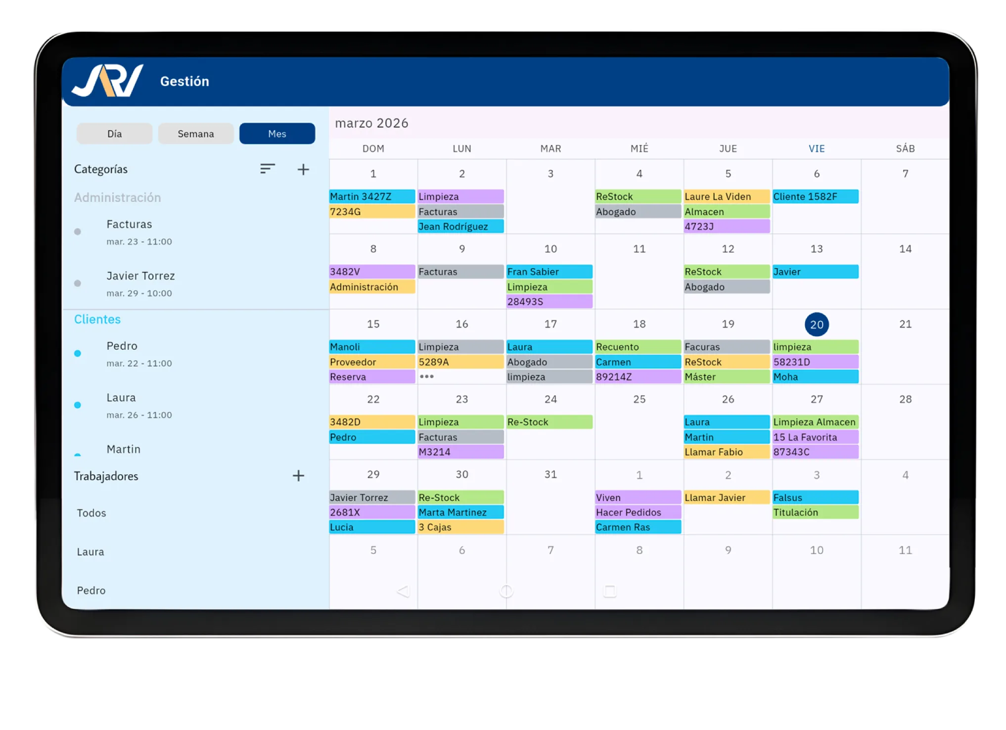 Pantalla del módulo de agenda y tareas de Rumbo